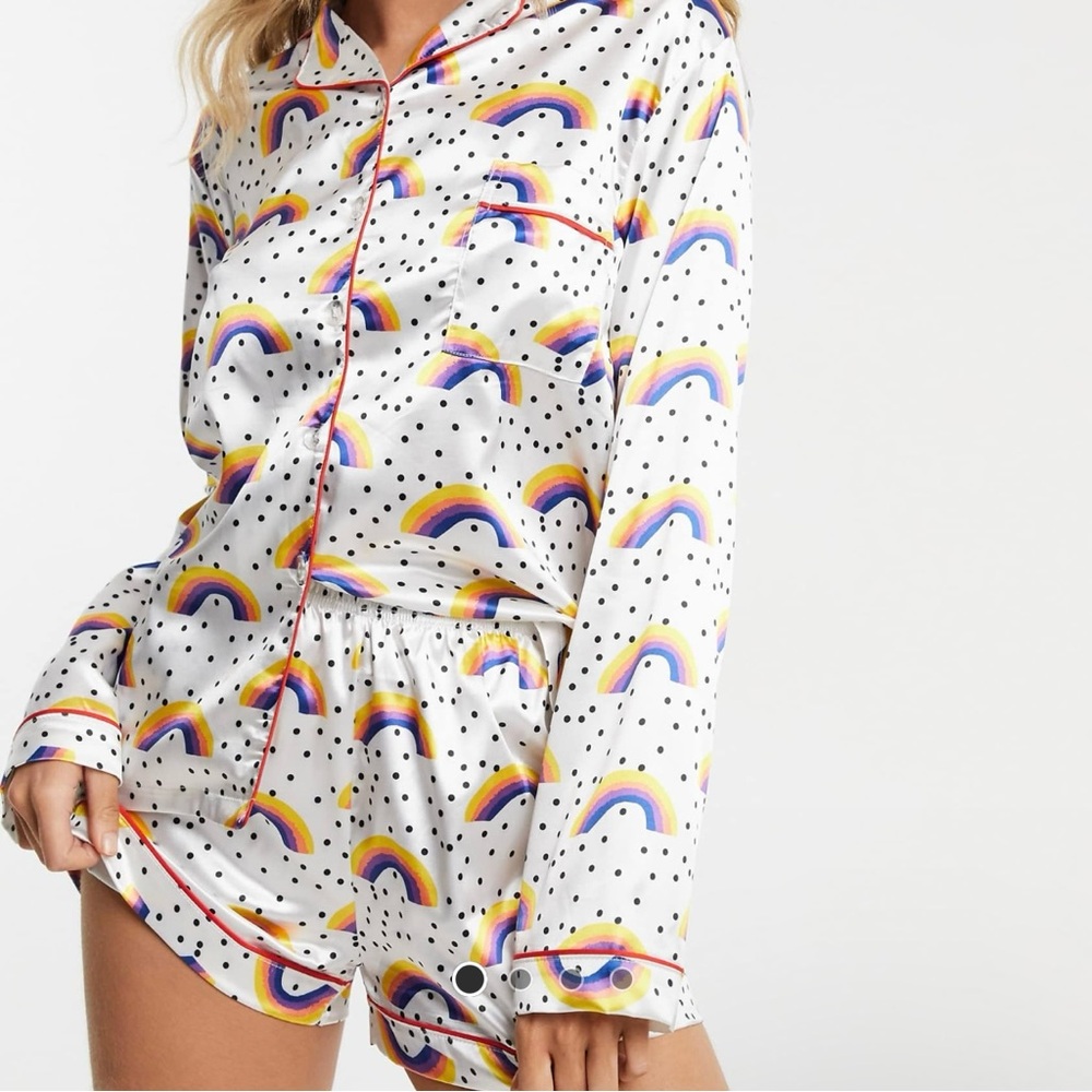 Satin Rainbow Polka Dot Pajama Set